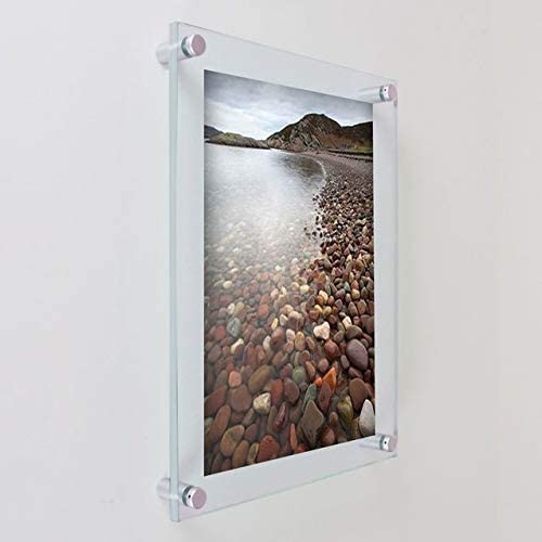 Clear Acrylic Wall Mount Floating Frameless Double Panel Picture Frame: 16  Sizes